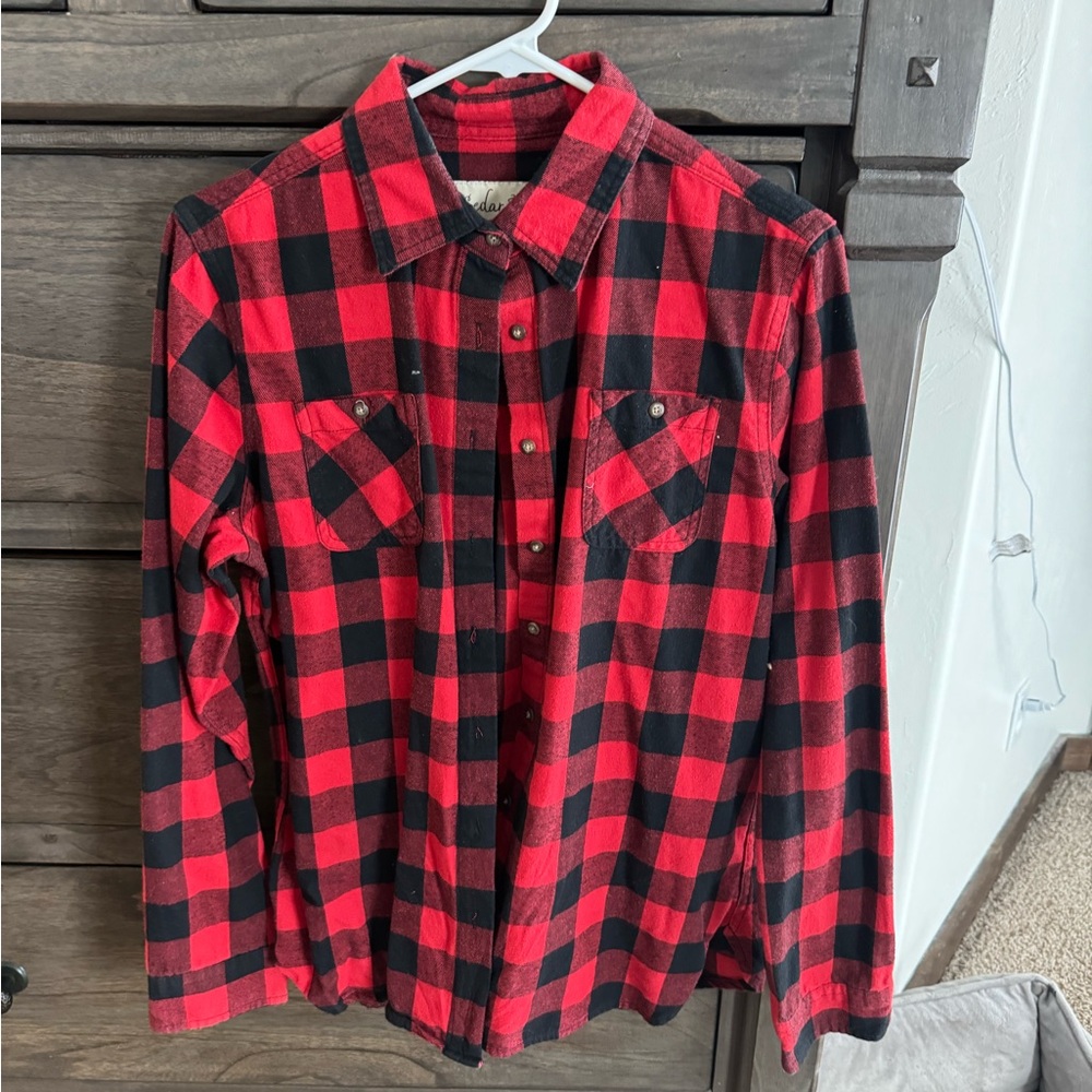 Plaid Button Down Shirt - Red and Black